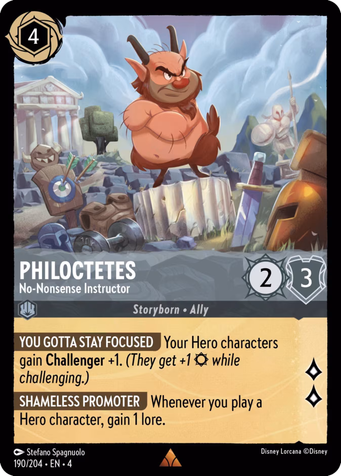 Philoctetes - No-Nonsense Instructor Lorcana card (190/204, Ursula's Return)