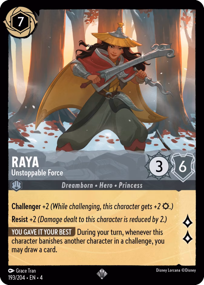 Raya - Unstoppable Force Lorcana card (193/204, Ursula's Return)