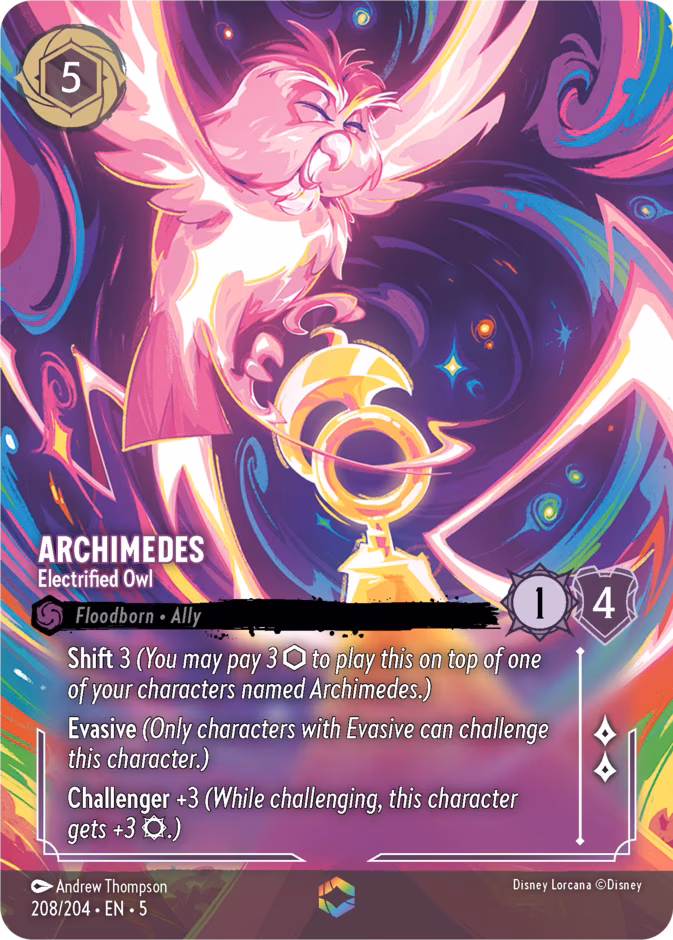 Archimedes - Electrified Owl Lorcana card (208/204, Shimmering Skies)