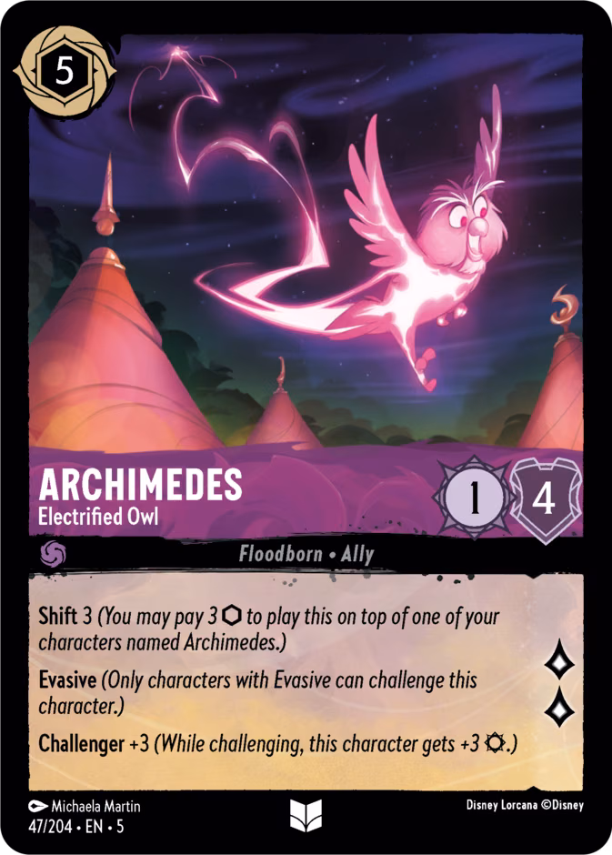 Archimedes - Electrified Owl Lorcana card (47/204, Shimmering Skies)