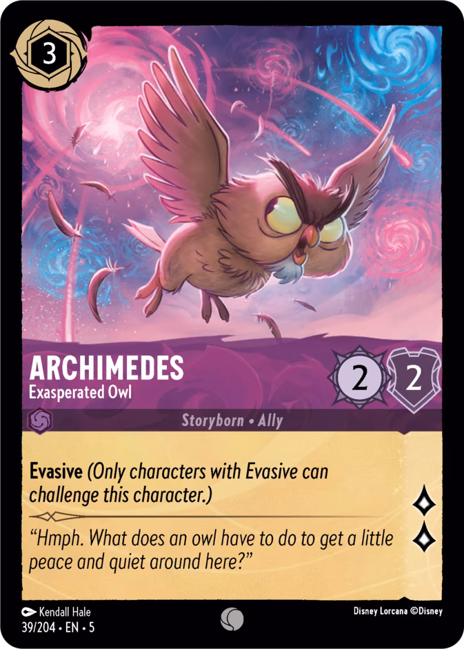 Archimedes - Exasperated Owl Lorcana card (39/204, Shimmering Skies)