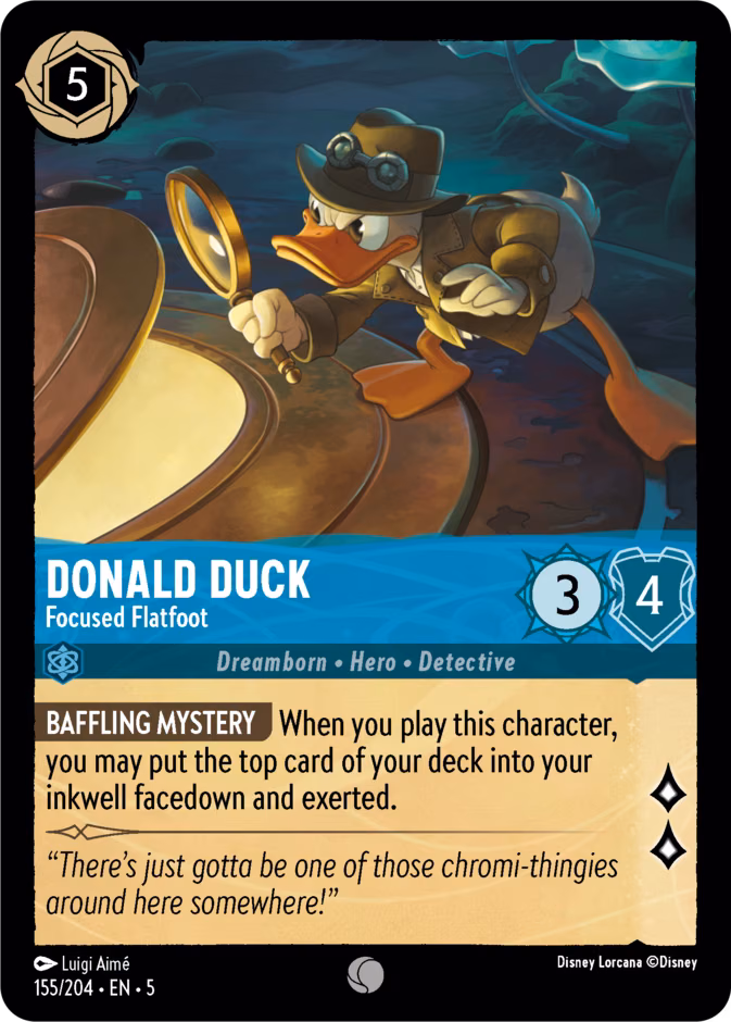 Donald Duck - Focused Flatfoot Lorcana card (155/204, Shimmering Skies)
