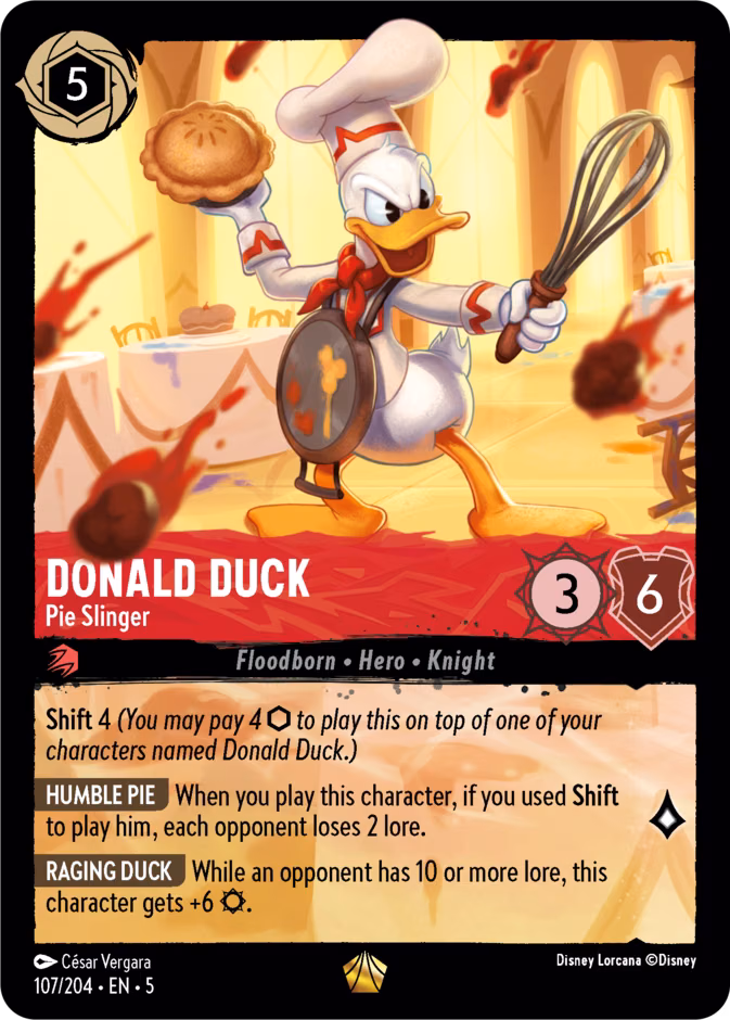 Donald Duck - Pie Slinger Lorcana card (107/204, Shimmering Skies)