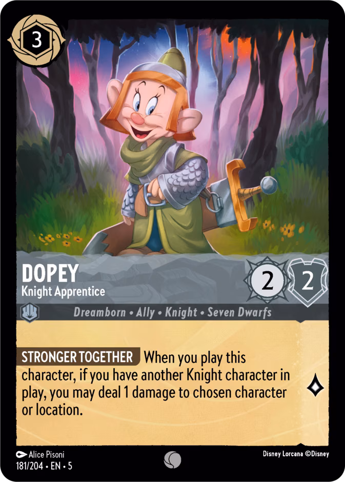 Dopey - Knight Apprentice Lorcana card (181/204, Shimmering Skies)