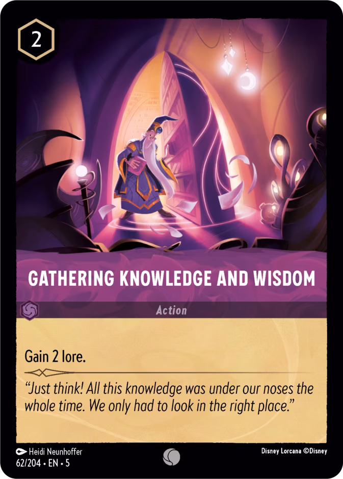 Gathering Knowledge and Wisdom Lorcana card (62/204, Shimmering Skies)
