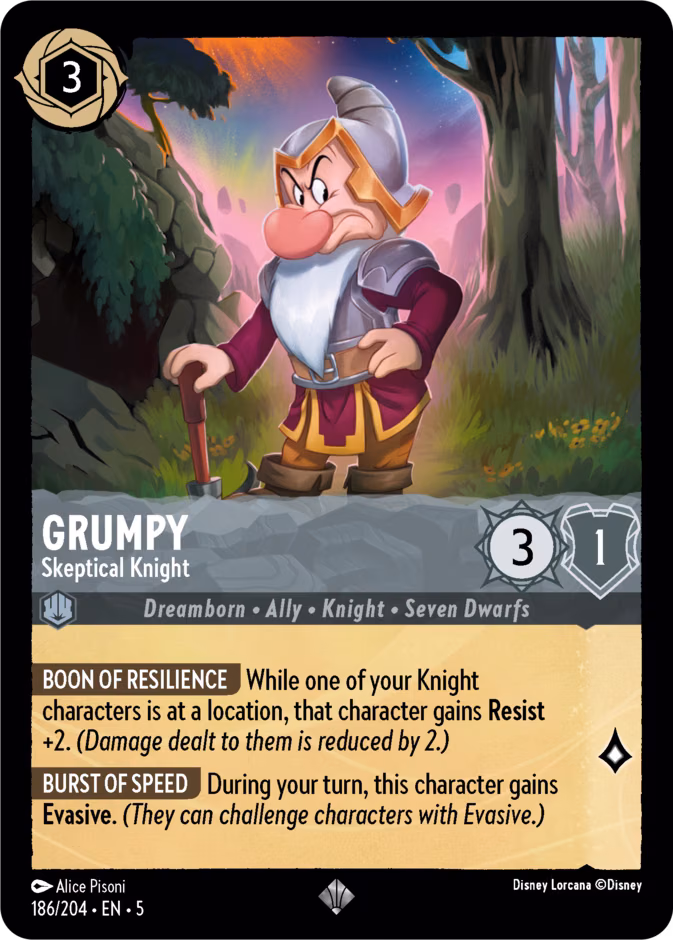 Grumpy - Skeptical Knight Lorcana card (186/204, Shimmering Skies)