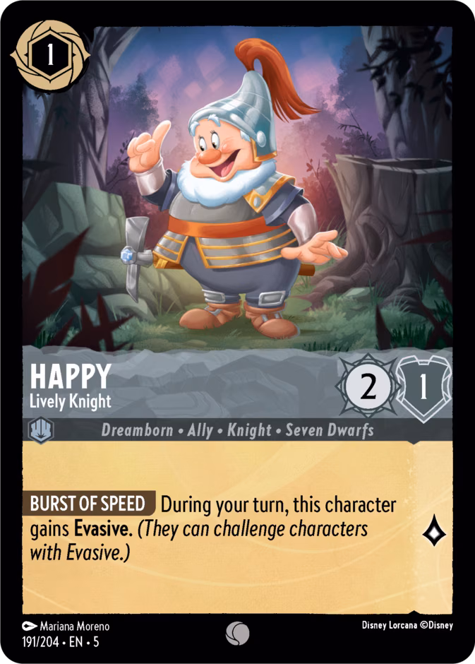 Happy - Lively Knight Lorcana card (191/204, Shimmering Skies)