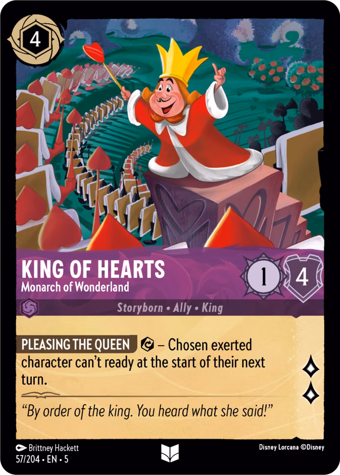 King of Hearts - Monarch of Wonderland Lorcana card (57/204, Shimmering Skies)