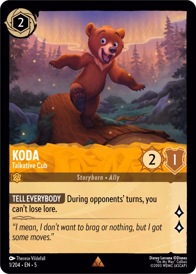 Koda - Talkative Cub Lorcana card (1/204, Shimmering Skies)