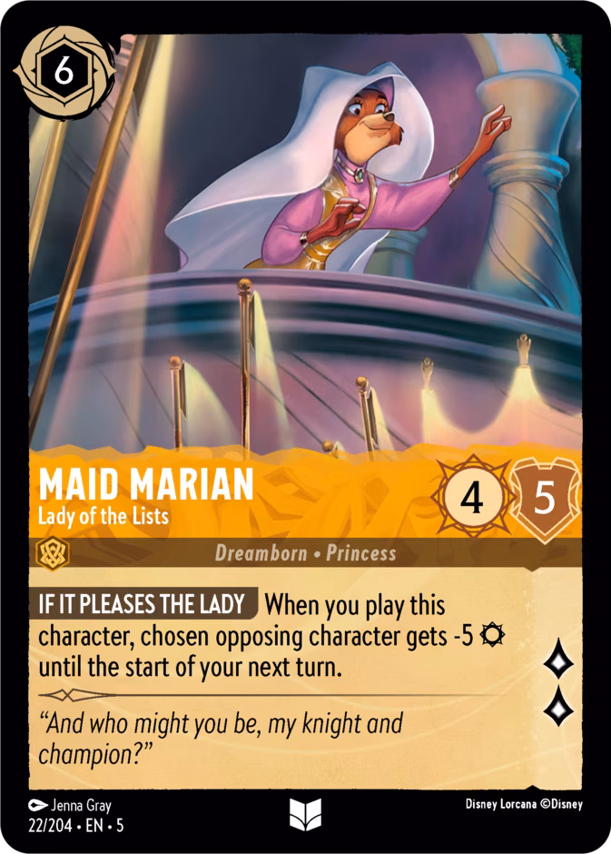 Maid Marian - Lady of the Lists Lorcana card (22/204, Shimmering Skies)