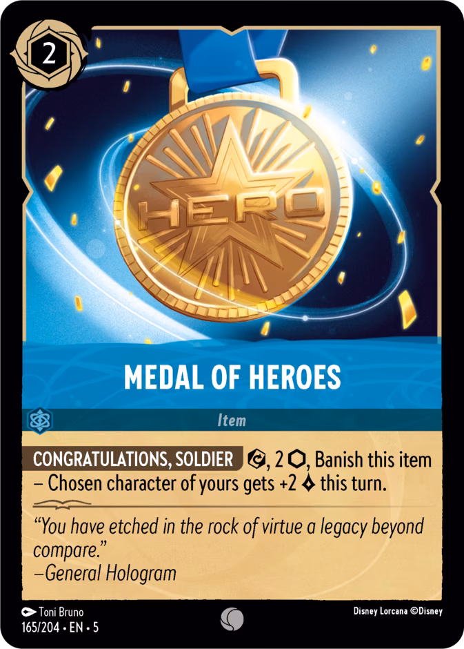 Medal of Heroes Lorcana card (165/204, Shimmering Skies)