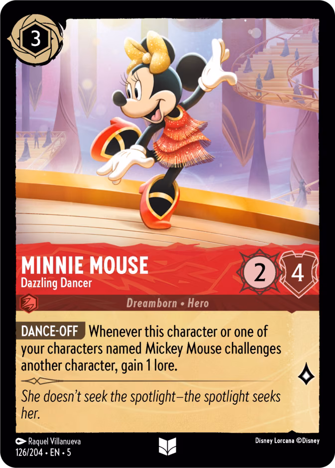 Minnie Mouse - Dazzling Dancer Lorcana card (126/204, Shimmering Skies)