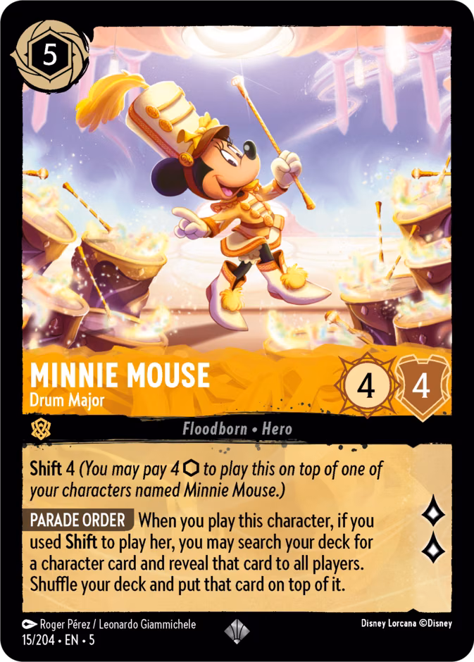 Minnie Mouse - Drum Major Lorcana card (15/204, Shimmering Skies)