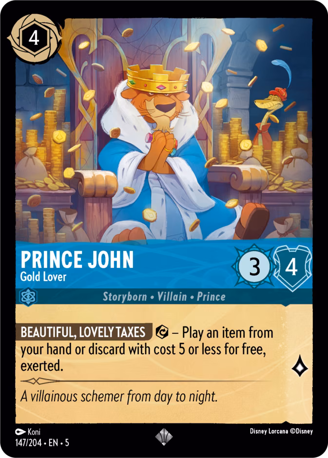 Prince John - Gold Lover Lorcana card (147/204, Shimmering Skies)