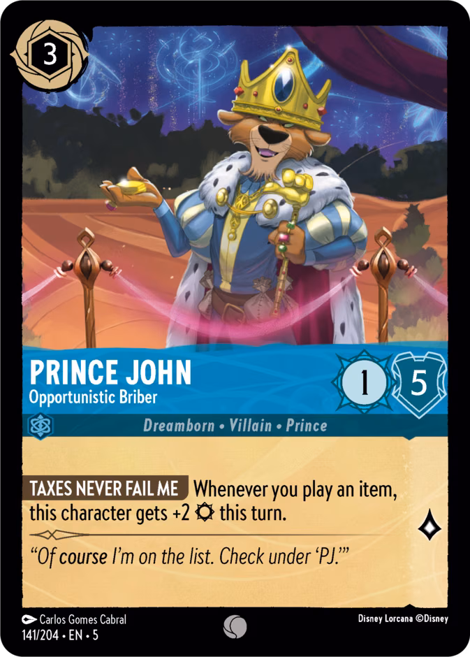 Prince John - Opportunistic Briber Lorcana card (141/204, Shimmering Skies)