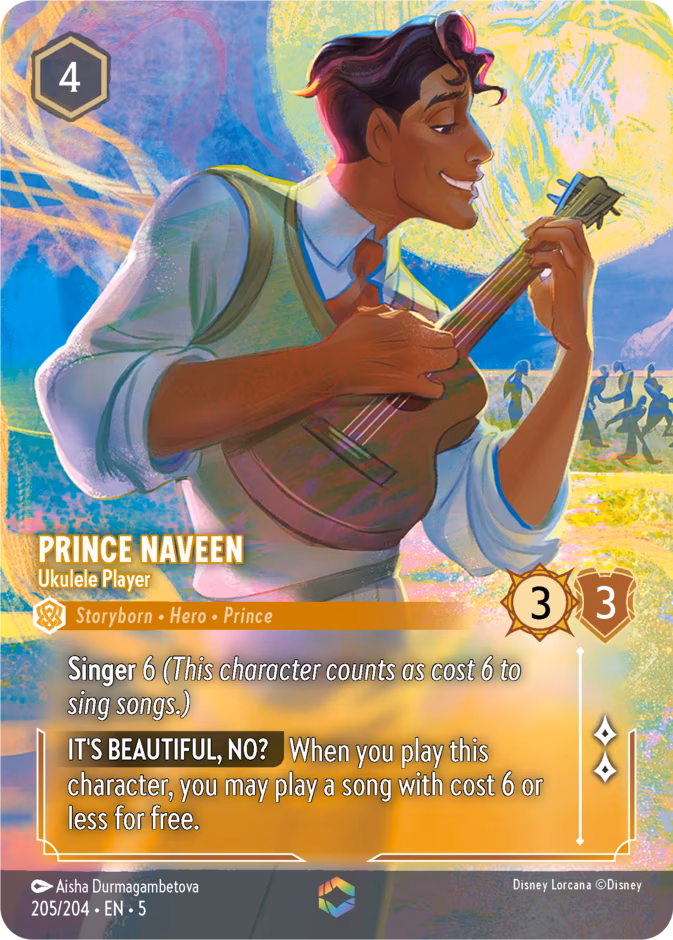 Prince Naveen - Ukulele Player Lorcana card (205/204, Shimmering Skies)