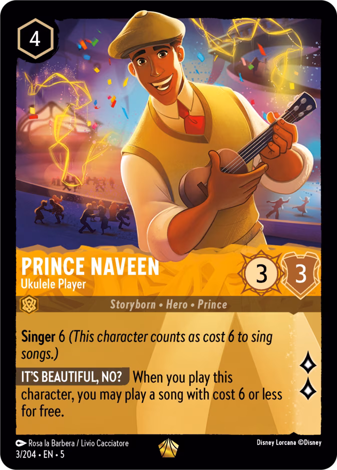 Prince Naveen - Ukulele Player Lorcana card (3/204, Shimmering Skies)