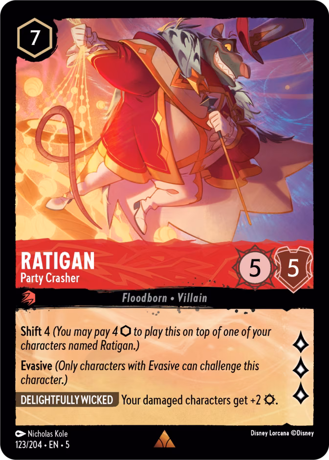 Ratigan - Party Crasher Lorcana card (123/204, Shimmering Skies)