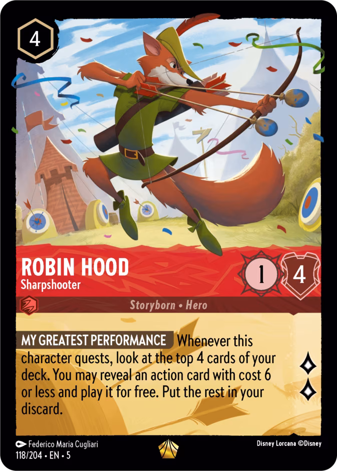 Robin Hood - Sharpshooter Lorcana card (118/204, Shimmering Skies)