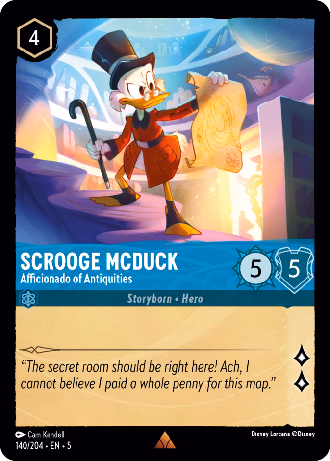 Scrooge McDuck - Afficionado of Antiquities Lorcana card (140/204, Shimmering Skies)