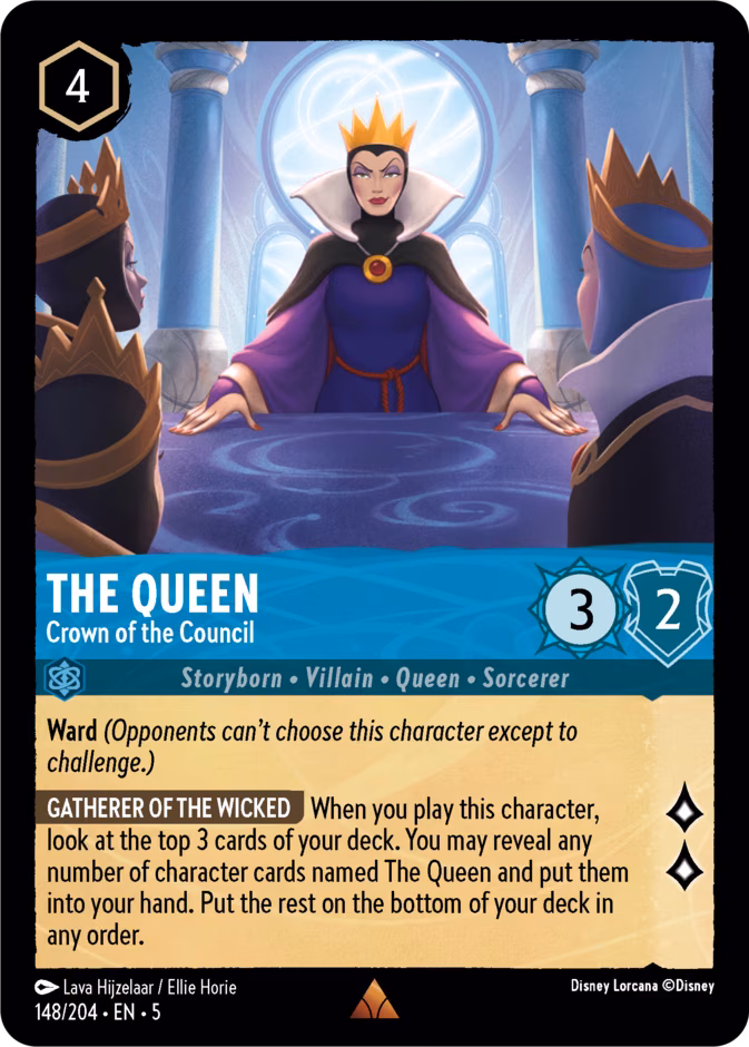 The Queen - Crown of the Council Lorcana card (148/204, Shimmering Skies)
