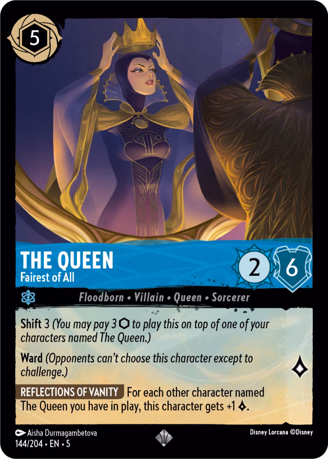 The Queen - Fairest of All Lorcana card (144/204, Shimmering Skies)