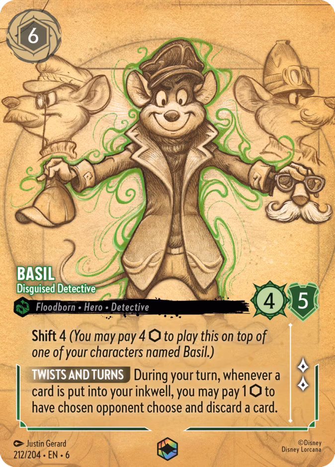 Basil - Disguised Detective Lorcana card (212/204, Azurite Sea)
