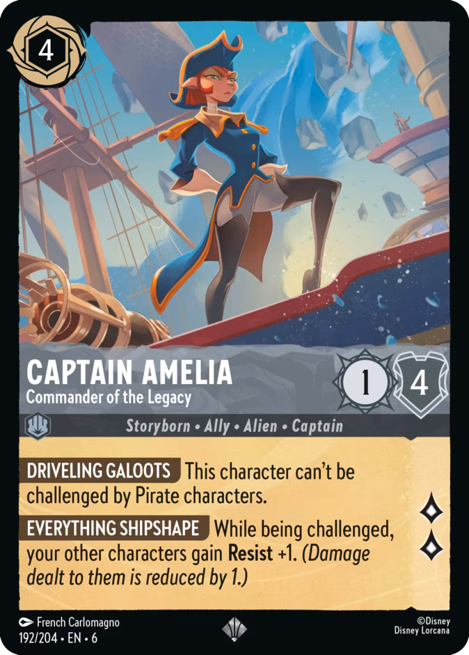 Captain Amelia - Commander of the Legacy Lorcana card (192/204, Azurite Sea)