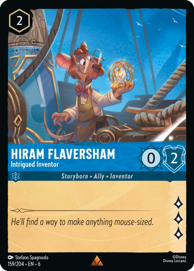 Hiram Flaversham - Intrigued Inventor Lorcana card (159/204, Azurite Sea)