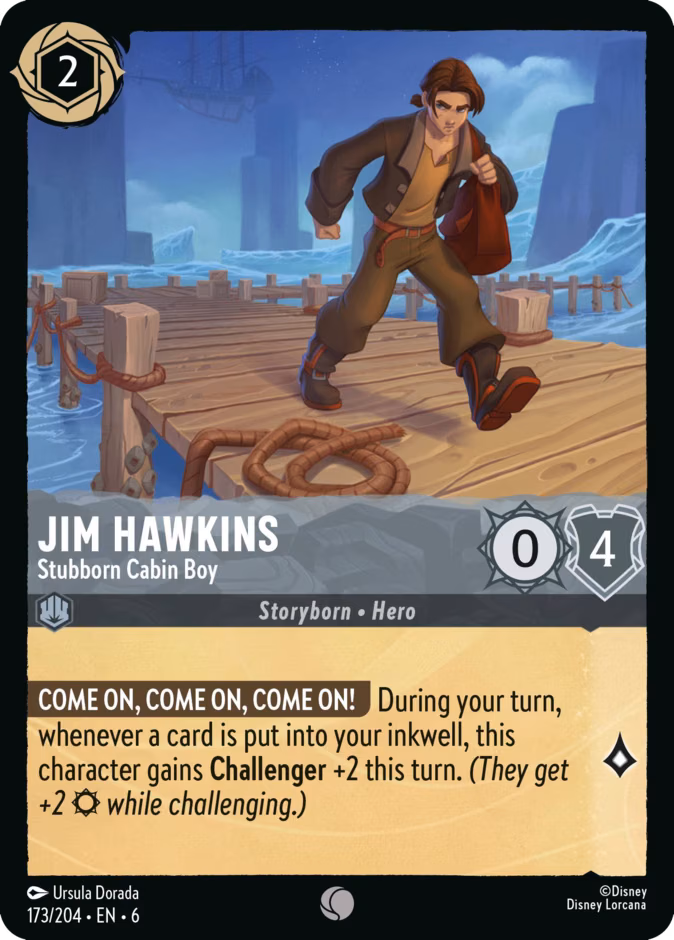 Jim Hawkins - Stubborn Cabin Boy Lorcana card (173/204, Azurite Sea)