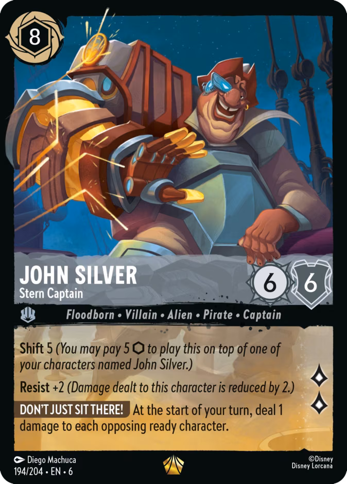 John Silver - Stern Captain Lorcana card (194/204, Azurite Sea)