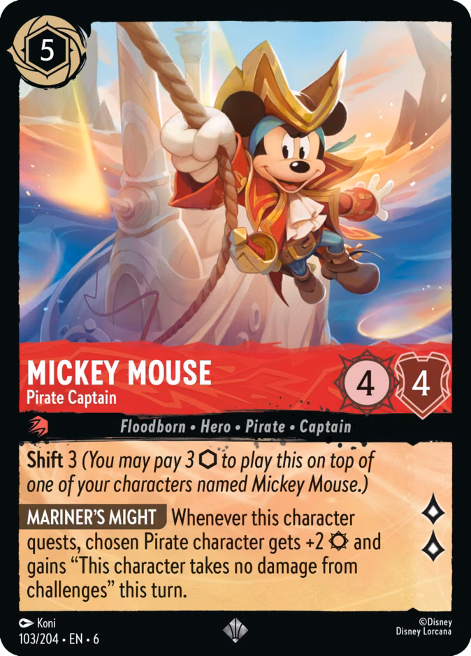 Mickey Mouse - Pirate Captain Lorcana card (103/204, Azurite Sea)