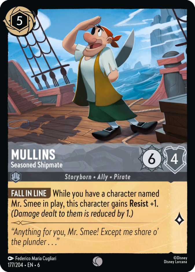 Mullins - Seasoned Shipmate Lorcana card (177/204, Azurite Sea)