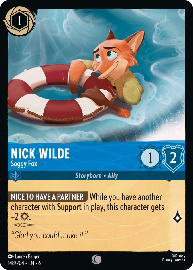 Nick Wilde - Soggy Fox Lorcana card (148/204, Azurite Sea)
