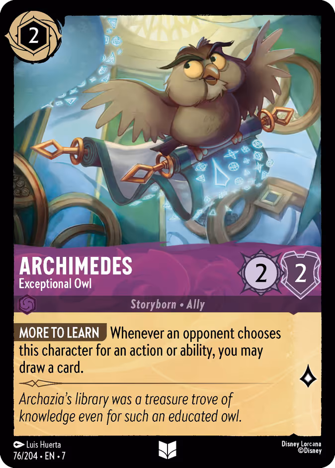 Archimedes - Exceptional Owl Lorcana card (76/204, Archazia's Island)