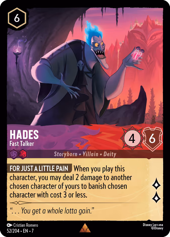 Hades - Fast Talker Lorcana card (52/204, Archazia's Island)