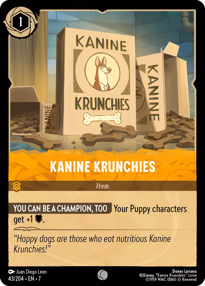 Kanine Krunchies Lorcana card (43/204, Archazia's Island)