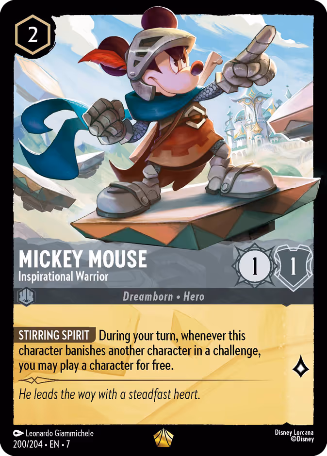 Mickey Mouse - Inspirational Warrior Lorcana card (200/204, Archazia's Island)