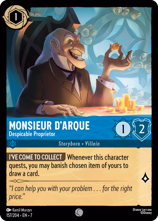 Monsieur D'Arque - Despicable Proprietor Lorcana card (157/204, Archazia's Island)
