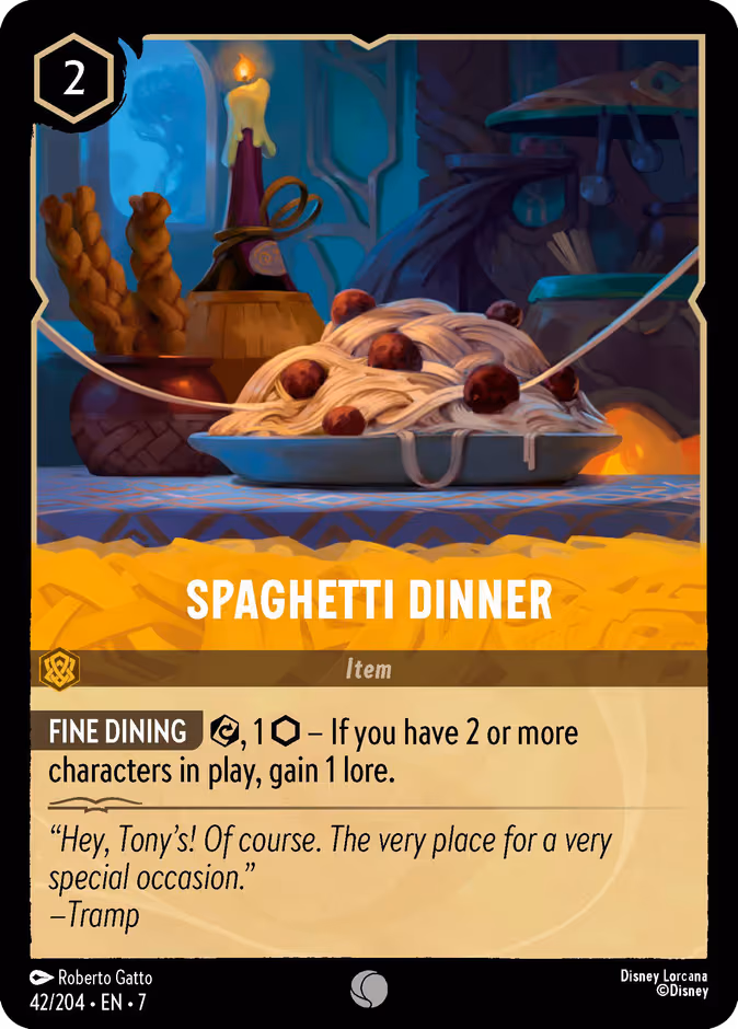 Spaghetti Dinner Lorcana card (42/204, Archazia's Island)