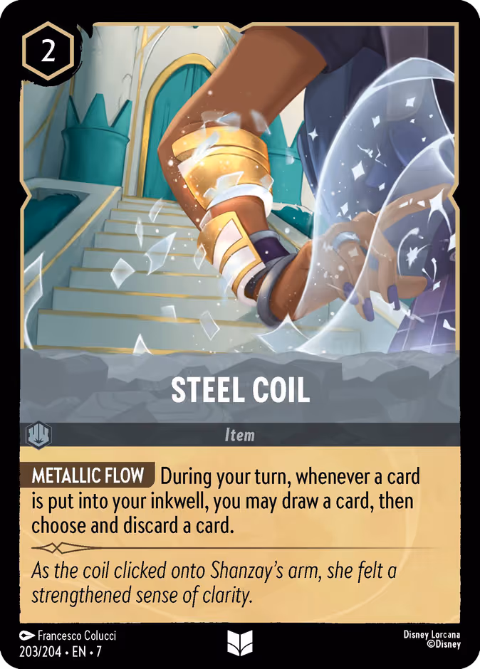 Steel Coil Lorcana card (203/204, Archazia's Island)