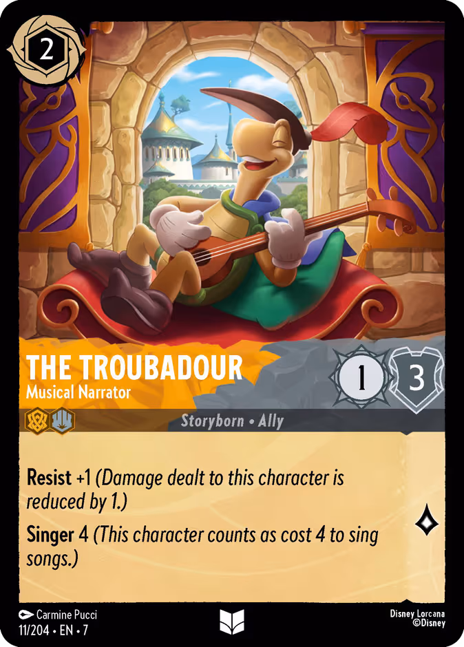 The Troubadour - Musical Narrator Lorcana card (11/204, Archazia's Island)