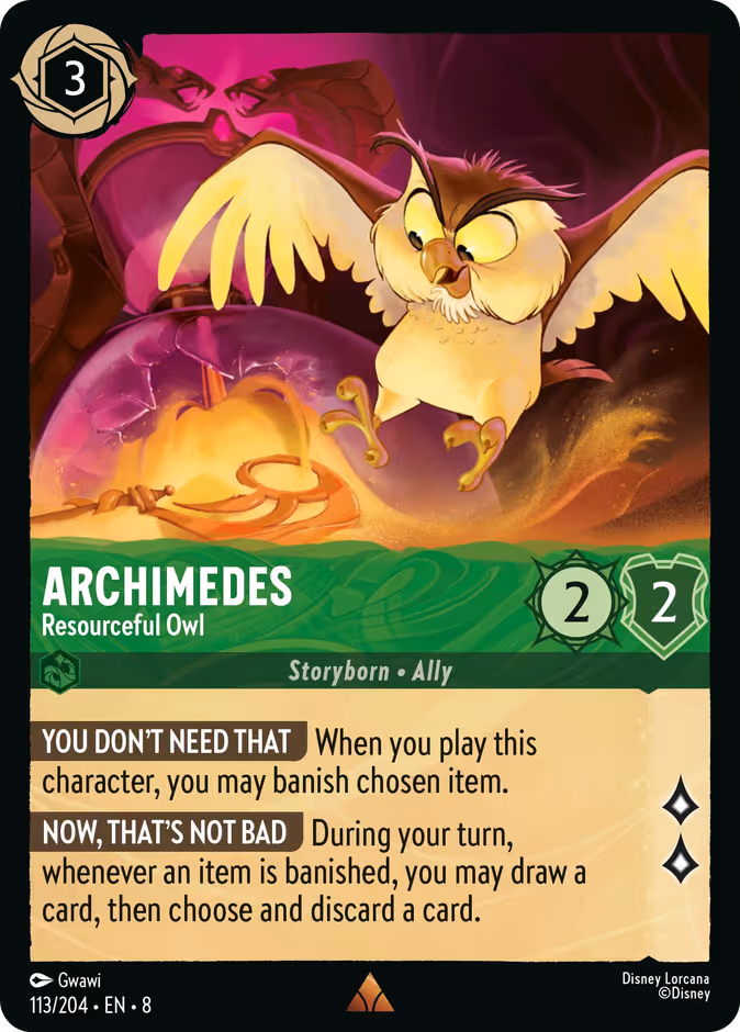 Archimedes - Resourceful Owl Lorcana card (113/204, Reign of Jafar)