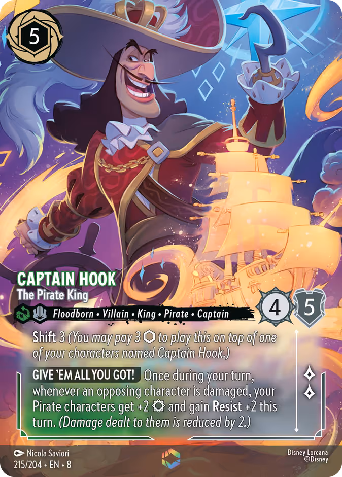 Captain Hook - The Pirate King Lorcana card (215/204, Reign of Jafar)