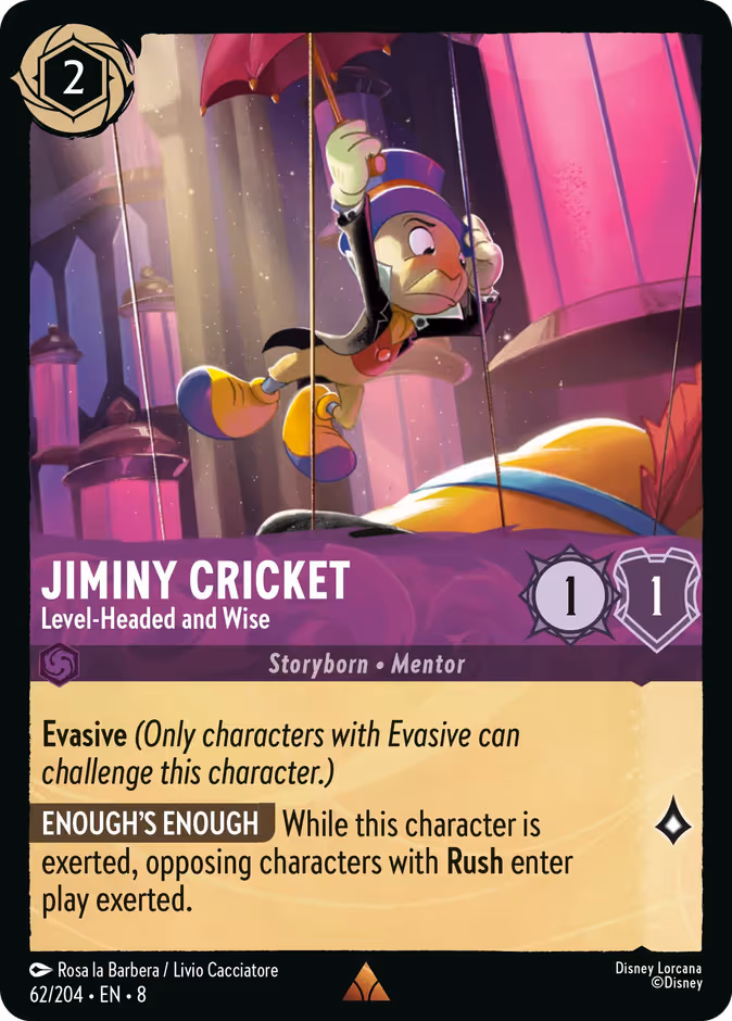 Jiminy Cricket - Level-Headed and Wise Lorcana card (62/204, Reign of Jafar)