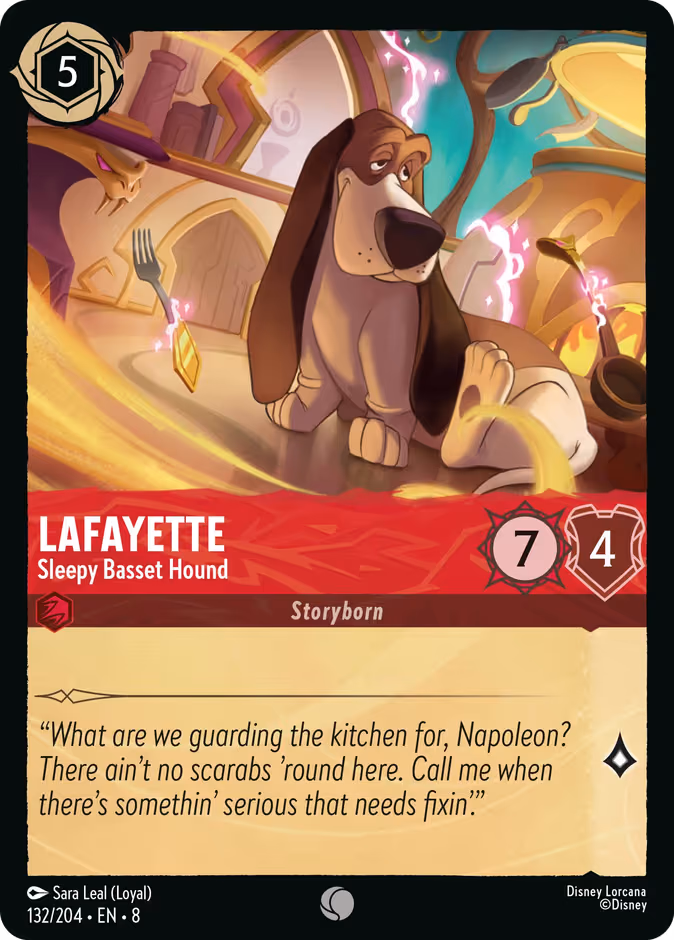 Lafayette - Sleepy Basset Hound Lorcana card (132/204, Reign of Jafar)