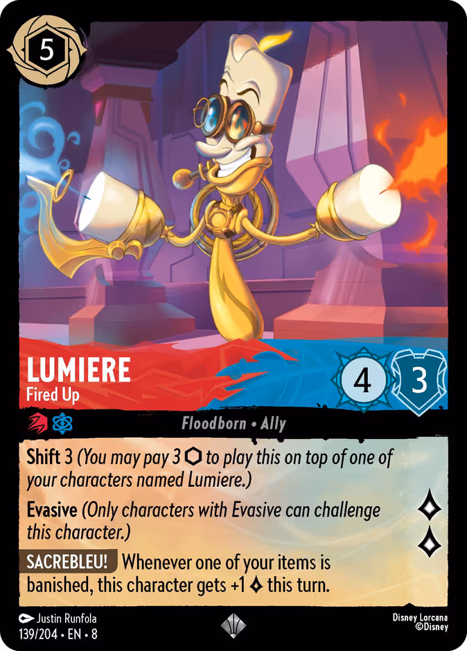 Lumiere - Fired Up Lorcana card (139/204, Reign of Jafar)