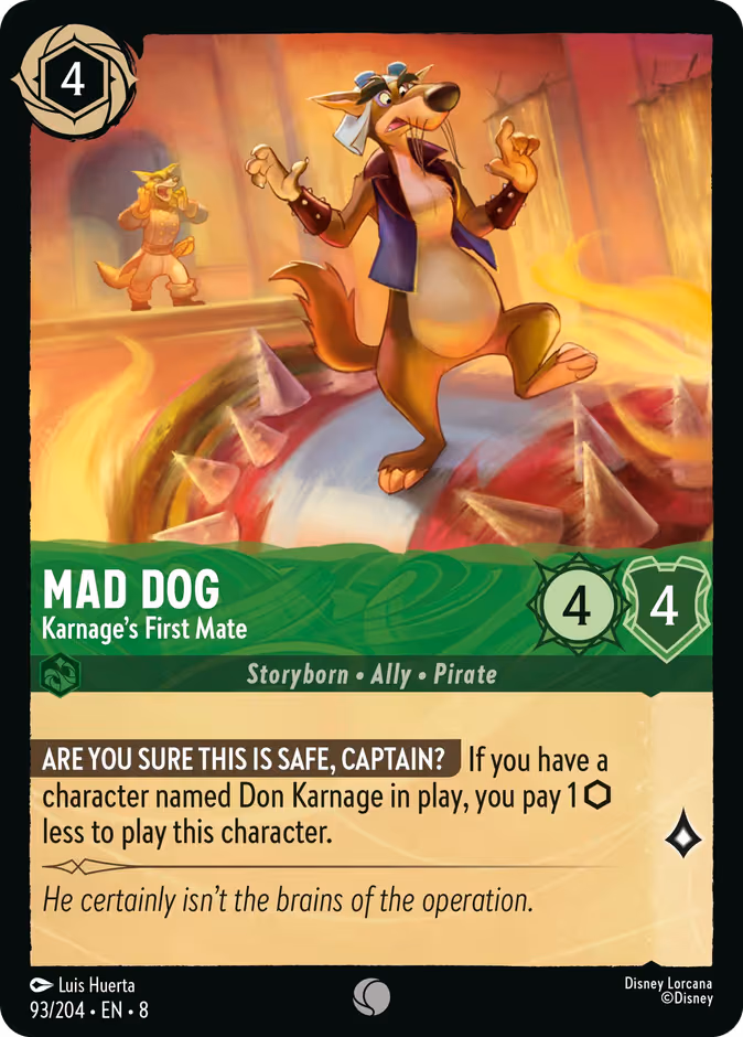 Mad Dog - Karnage's First Mate Lorcana card (93/204, Reign of Jafar)