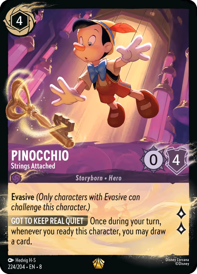 Pinocchio - Strings Attached Lorcana card (224/204, Reign of Jafar)