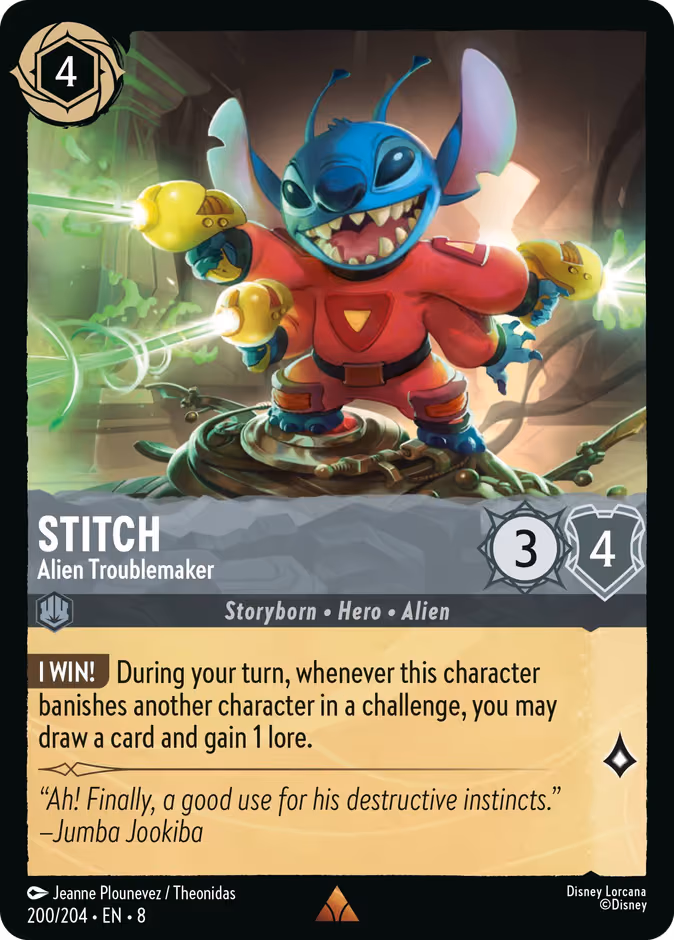 Stitch - Alien Troublemaker Lorcana card (200/204, Reign of Jafar)